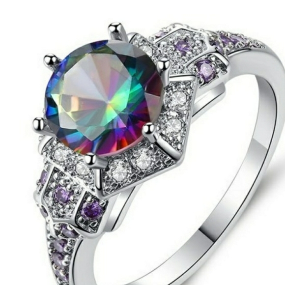 Sterling Silver Fire Rainbow Amethyst Hexagon Ring - Picture 5 of 13